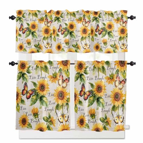 Epetloutys Sunflower Spring Kitchen Curtains Set, Farmhouse Butterfly Vintage Tier