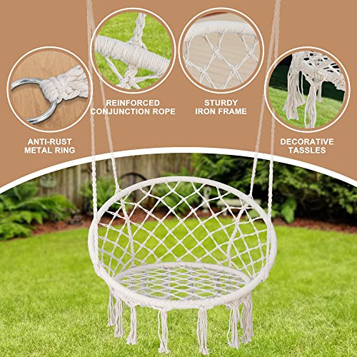Super Deal Macrame Hanging Chair Swing Chair With Tassels, Bohemian Style Cotton Rope Mesh Hammock Chair For Indoor & Outdoor Perfect Decor And Relaxation Choice For Home, Garden, Patio, Yard #TOP3