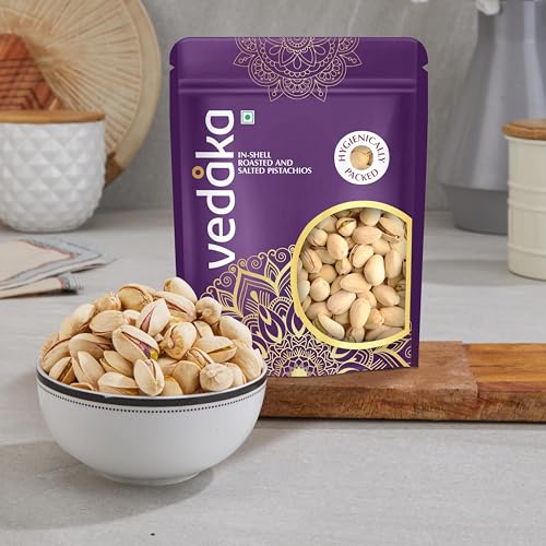 Image of Amazon Brand - Vedaka Roasted & Salted California Pistachios In-Shell | 500 g | Boosts Immunity | Convenient Snacking | Nutty Flavour and Pleasant Aroma