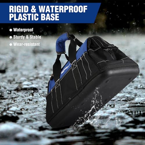 Image of WORKPRO 16-inch Wide Mouth Tool Bag with Water-Proof Molded Base | Multi-Pocket, Heavy Duty Cloth, Adjustable Shoulder Strap, Double-pull Zipper, Suitable for Workshops, Outdoor Projects
