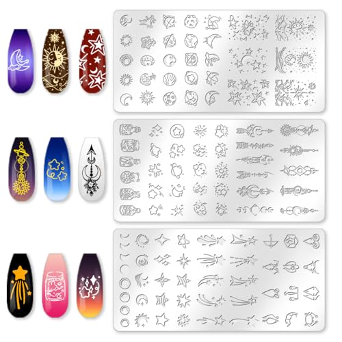 beinkmake 3 peças placa de estampagem de unhas sol lua estrela modelos de estampagem de unhas ponta