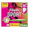 Playtex Sport Tampons Multipack (24ct Regular/24ct Super), Fragrance-Free – 48ct | Tampons Regular and Super, Playtex Tampon Multipack, Feminine Care with 360 Leak Defense