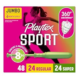 Playtex Sport Tampons Multipack (24ct Regular/24ct Super), Fragrance-Free – 48ct | Tampons Regular and Super, Playtex Tampon Multipack, Feminine Care with 360 Leak Defense