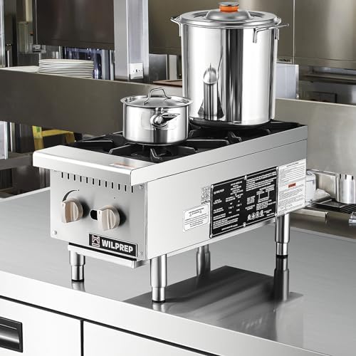 Image of WILPREP 12 inch Countertop Gas Range, 2-Burner Commercial Hot Plate with 50,000 BTU, Natural Gas & Propane Conversion, Stainless Steel Stove for Restaurant & Home Kitchen, Durable Silver Design