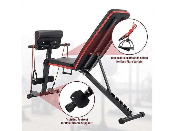Image of Home Bench Press Chair Dumbbell Stool Adjustable Dumbbell xercise Bench Flat Weight Bench Foldable Sit Up Incline Abs Flat Fly Weight Press Rope - Stocks (Black) (Black)