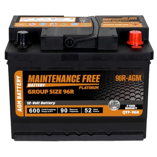 Image of Autocessking Group Size 96R Start and Stop AGM Automotive Battery, 12V 52Ah, 600 CCA, 90 RC Rechargeable Car Battery, 36 Months Warranty