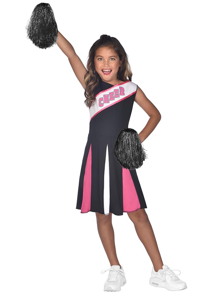 amscan (PKT) (9910519) Child Girls Black/Pink Cheerleader Costume (12-14yr)