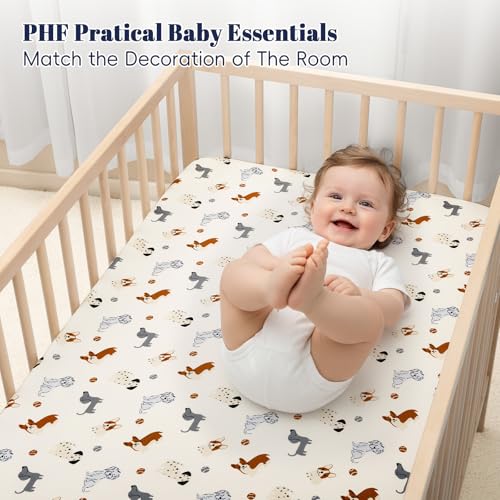Image of PHF 3 Pack Soft Pet Dogs Crib Sheets Fitted, Comfy Breathable Baby Sheets for Boys Girls, 28x52 Inches Fits Standard Crib and Toddler Mattresses, Pet Dogs