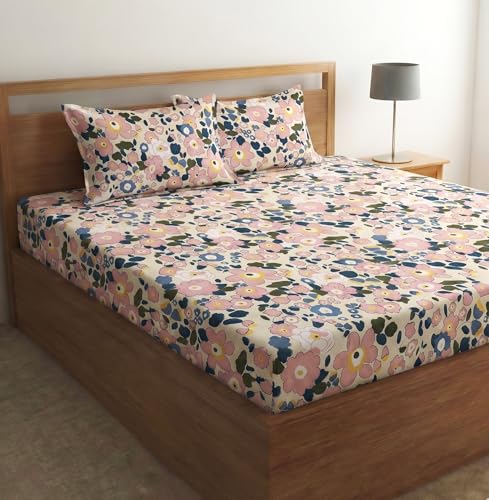 Image of Fashion String Microfibre Vintage Spring Blossoms Corner Elastic Fitted Double Bedsheet (72x78 Inches) with 2 Pillow Covers