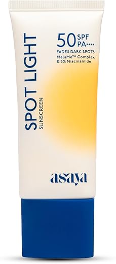 Asaya Spot Light Sunscreen SPF 50 PA++++ | UVA/B Blue Light Protect | Depigmentation Cream for Dark Spots & Acne Marks | MelaMe ComplexTM,...