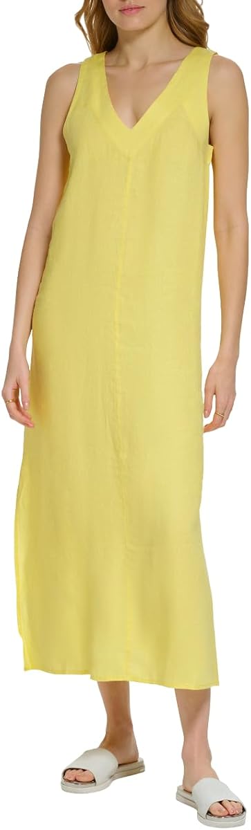 DKNY Vestido largo de lino ligero para mujer