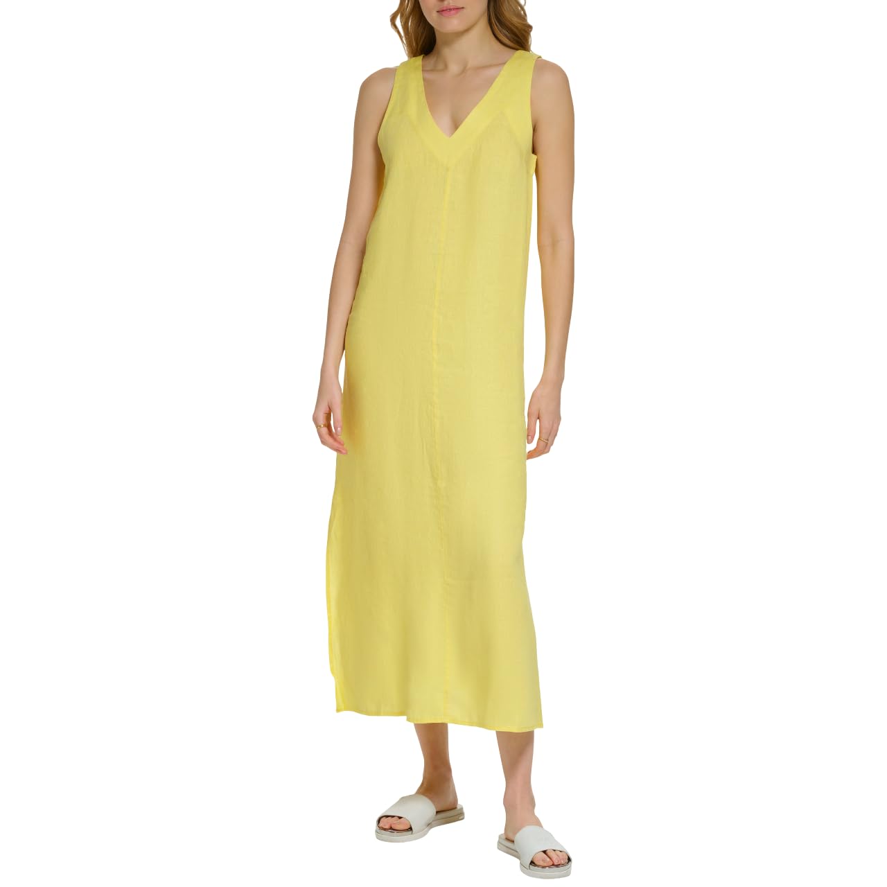 DKNY Damen Lightweight Linen Maxi Dress Kleid