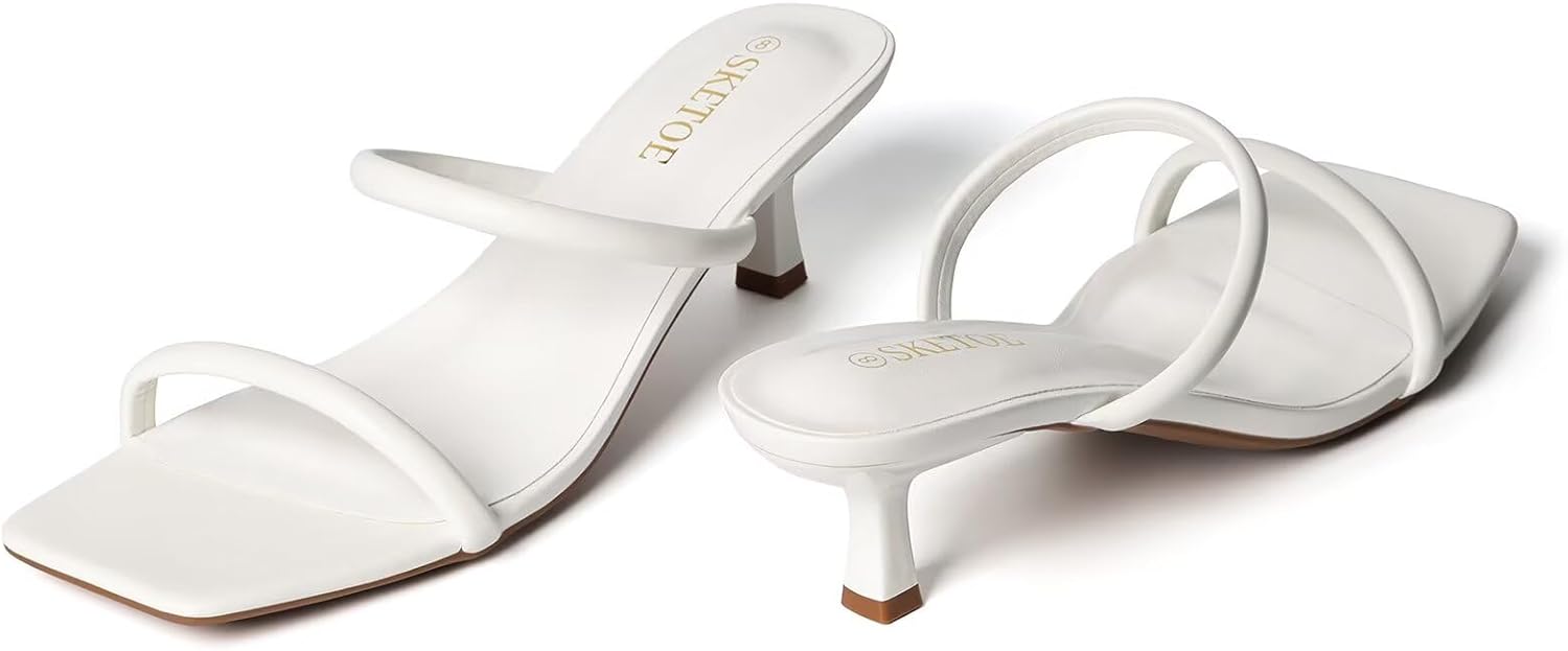 Square Toe Kitten Heels for Women Comfortable Two-Strap Open Toe Sandals with Padded Footbed - Image 4