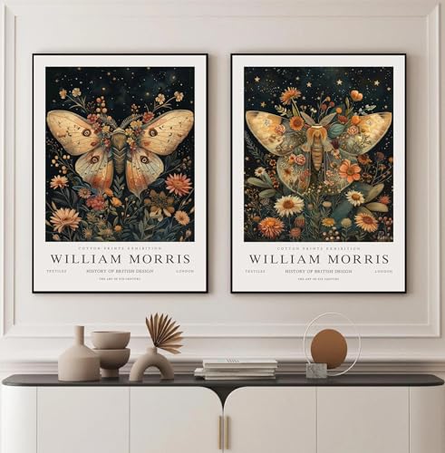 Toile William Morris papillon affiche décoration murale vintage de nature plante 40x60cm