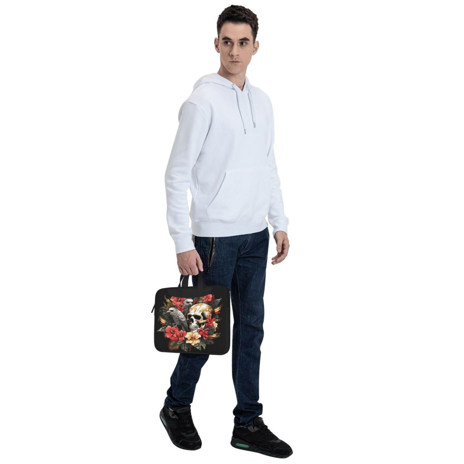 Funda para portátil de 13/14/15.6 pulgadas, diseño de calaveras humanas, flores tropicales exóticas, para mujeres y hombres, ligera, resistente al agua, para ordenador o tableta, bolso de