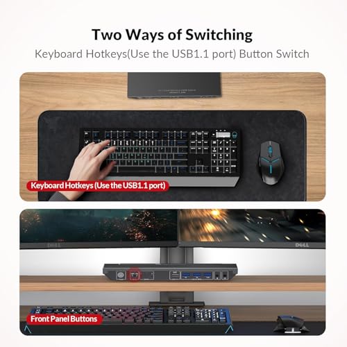 Commutateur KVM 2 moniteurs 2 ordinateurs avec switch audio accès AV