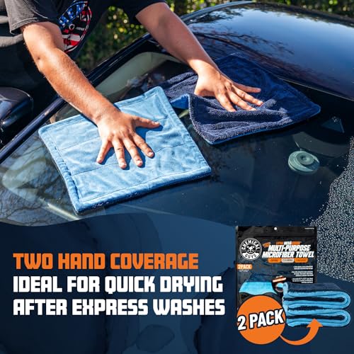 Image of Chemical Guys Little Megalodon Multi Purpose Microfiber Towel (2 Pack) 13.7 x 13.7 Inch - Ultra Plush Detailing Towels for Car Wash, Drying, Interior Cleaning, Glass, Dusting & Polishing