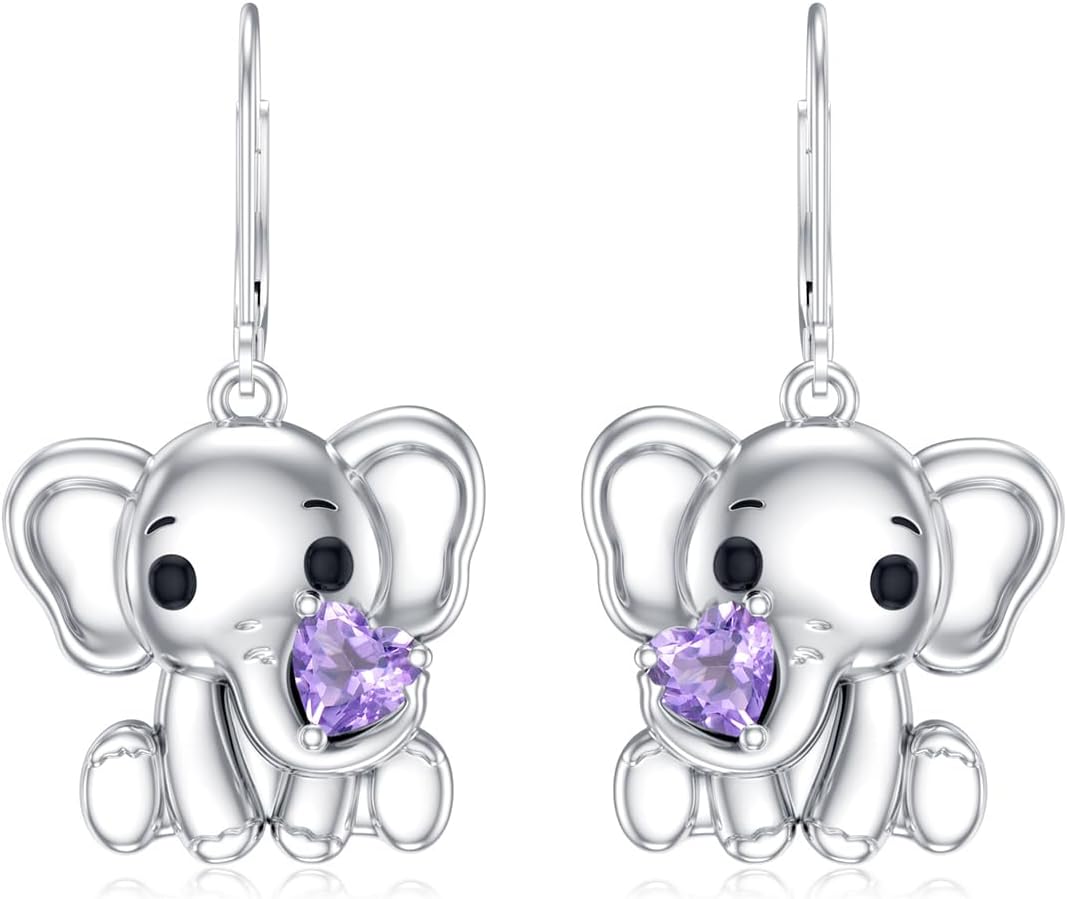 Elephant Earrings 925 Sterling Silver Gemstone with Cute Elephant Drop Dangle Earrings for Women
