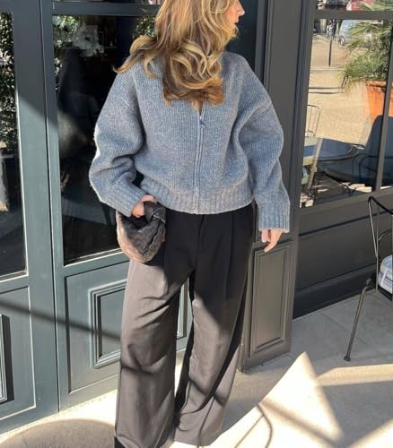 Women's Zip Up Cardigan Sweaters Crew Neck Long Sleeve Crochet Sweaters Winter Trendy Zipper Cardigan Knitwears3