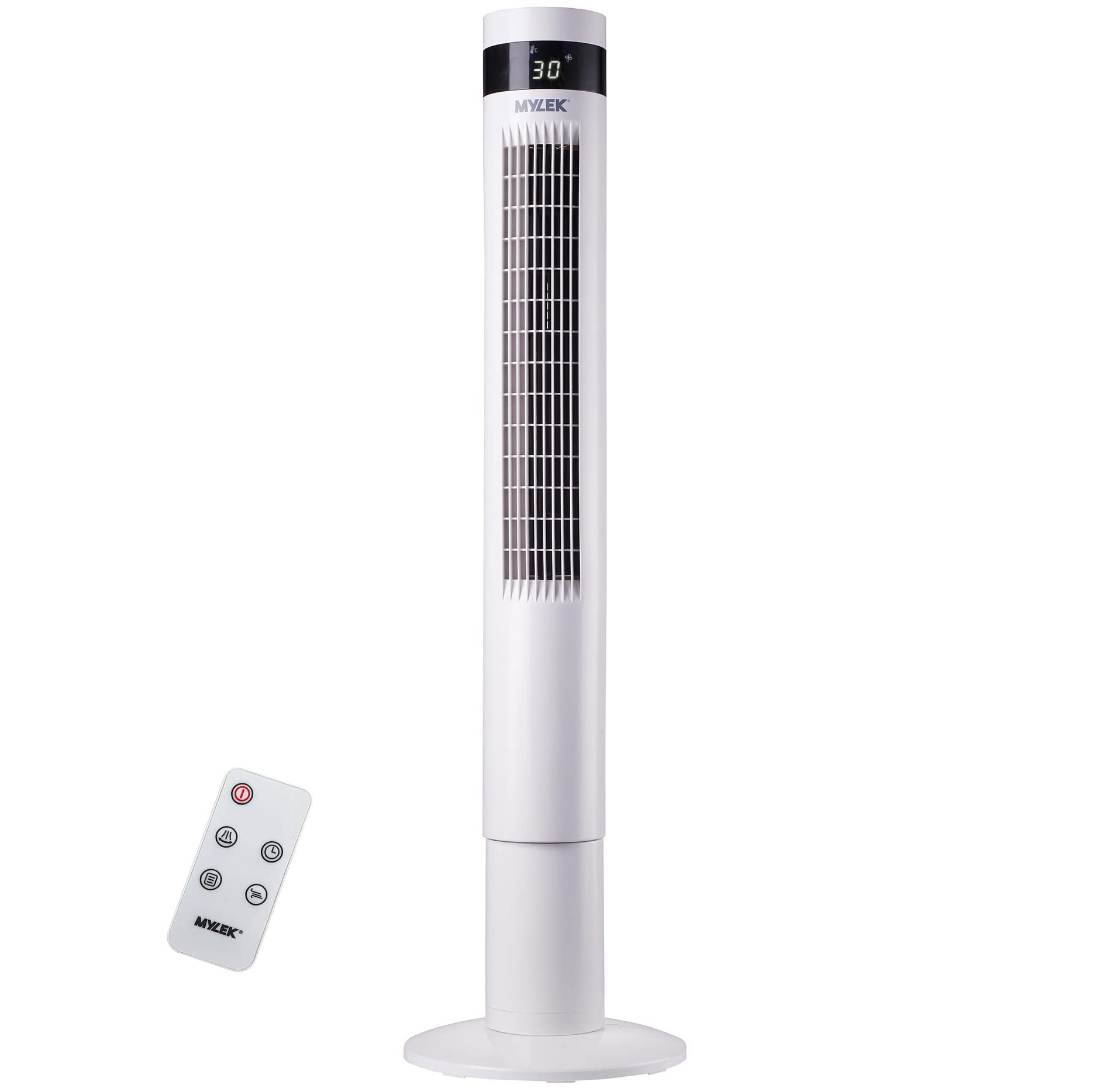 MYLEKElectric Tower Fan Oscillating 50W - 3 Cooling Quiet Speed Settings, 12 Hour Timer, 3 Fan Modes, Remote Control Operation - 110cm (White) Home & Office