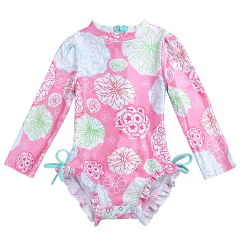 TiaoBug Mädchen Vintage Badeanzug Retro Zweiteiler Bikini Tankini Set Punkete Bade Set Bademode Ballett Tanz Sport Schwimm Kleidung gr. 92-152 Rosa 128-134