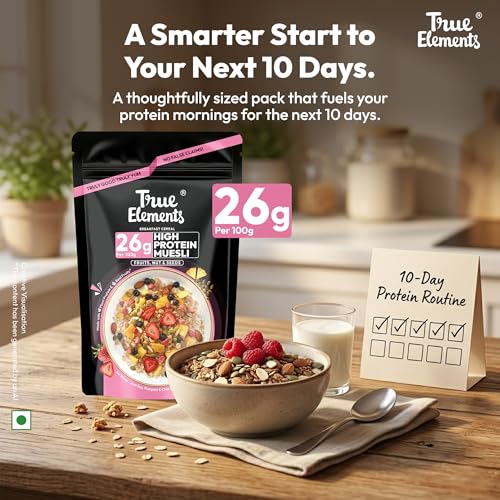 Image of True Elements High Protein Muesli 400g | 26g Protein | Fruit,Nuts & Seeds | Healthy Breakfast Cereal | Rich in Nuts, Seeds & Wholegrains | No Added Preservatives