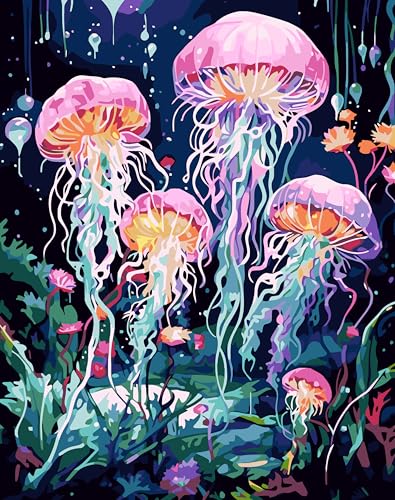 Ekuxom Jellyfish Paint by Numbers Kit for Adults-Ocean Animal Adult