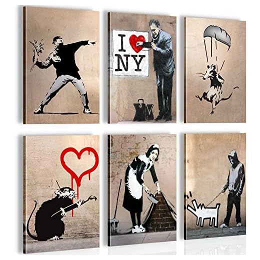 Cuadros Decorativos Banksy Collage - KOMPLETT AUFHÄNGFERTIG - Decoración con estilo - 2 Partes Set - N003264a