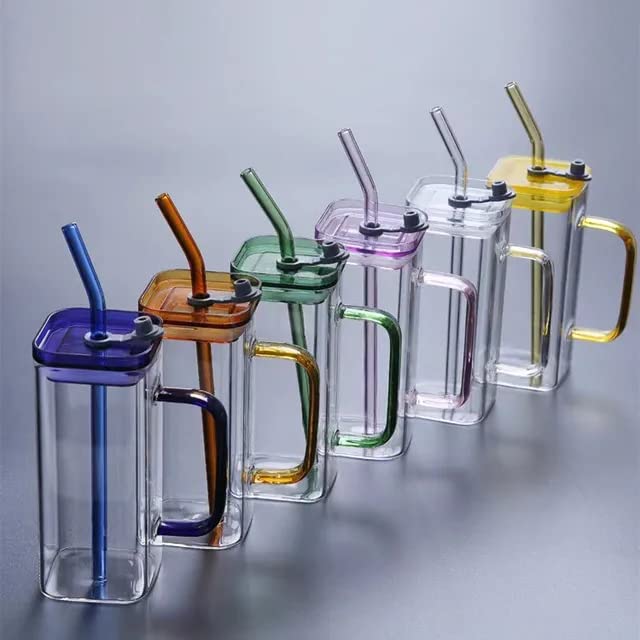 Image of Kikiluxxa Beer Can Glass Tumbler With Straw And Lid - 400Ml- Pack Of 1 - Mojito Sipper Mug With Lid For Kids Milk Cup With Straw - Random Clour (Betim Sipper 1) - Multicolor