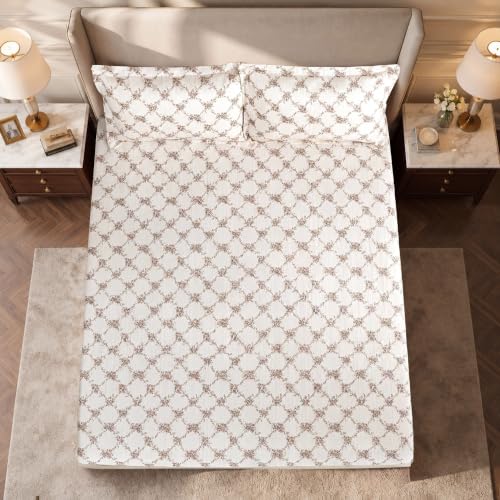 Image of Home Elegance from House of Mytrident | Linen Feel Bed Sheet for Double Bed King Size with Two Pillow Covers | Ultrasoft | Floral 274cm x 250cm | myTrident - Elm Brown