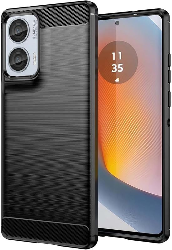 Image of NPRC Hybrid Ultra Slim Protective Case TPU Non-Slip Carbon Fiber Texture Shockproof Case Cover for Moto G04S - Black