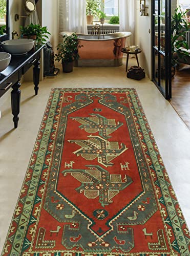Noori Rug Fine Vintage Distressed Lawton Rust/Lt. Green Runner, 4'8 X 10'2 #TOP6