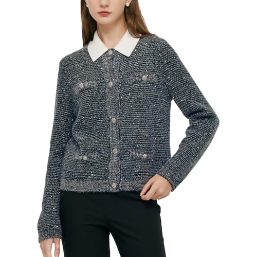 Image of GOELIA Women Wool Blend Lightweight Cardigan Sweaters 2026 Spring Business Casual Solid Long Sleeve Knitted Cardigan Top