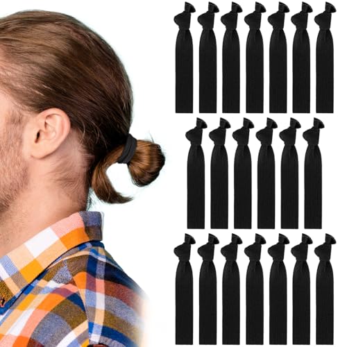Coletero para hombre, 20 unidades, gomas de pelo gruesas para hombres, moño anudado, sin daños, roturas de arrugas, gomas planas para el pelo para hombres, moños, rizado, grueso, fino, largo