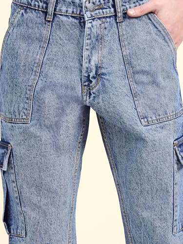 Image of STUDIO NEXX Men's Loose Fit Cargo Jeans | Non Stretchable | Cargo Denim for Men | Loose fit Cargos | Utility Pockets