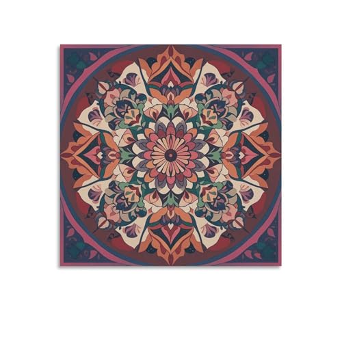 Toile murale abstraite vintage Mandala 70x70cm pour décoration de chambre et bureau