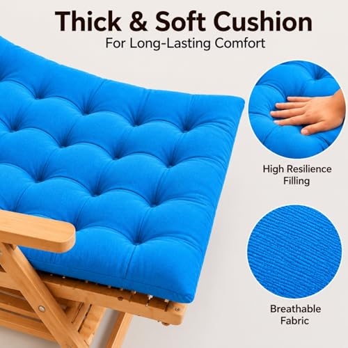 Image of KYNE Rocking Chair Cushion 18 x 50 Inch Thick Tufted Chair Cushion with Backrest and Seat Pad Soft Premium Fabric Polyester Filling Non Slip Indoor Outdoor Rocking Chair Cushion (Light Blue)