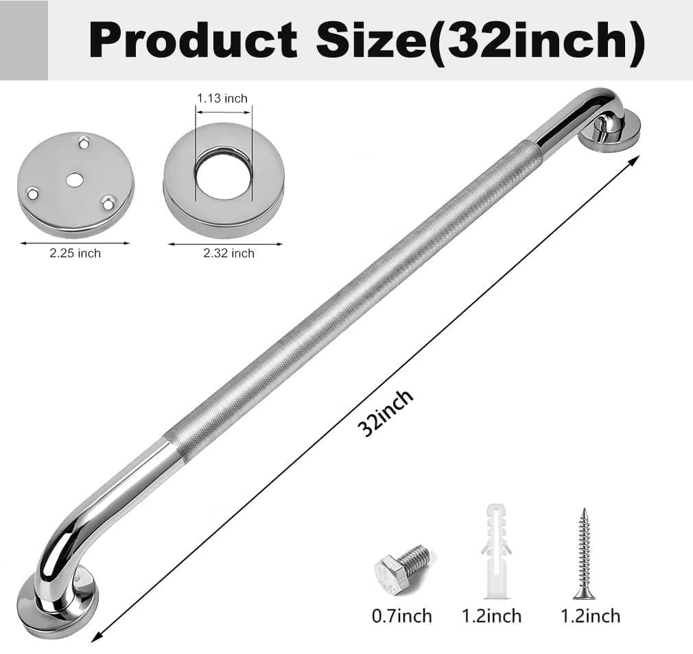 2 barras de agarre antideslizantes de acero inoxidable SUS 304 de 32 pulgadas para baño, barra de equilibrio moleteada, soporte de pasamanos de seguridad, baño de asistencia para personas mayores con