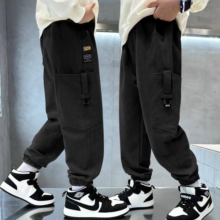 Boys' Athletic Jogger Pants 100% Cotton | Loose Fit Sweatpants for Kids Teens (Sizes 8-16)