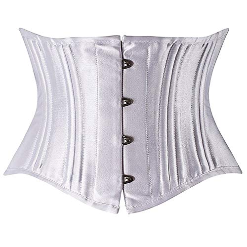 ZL Magic Women's 24 Steel Boned Underbust Corset Short Torso Heavy Duty Satin Waist Trainer Corset for Weight Loss (XXX-Large, White-satin)