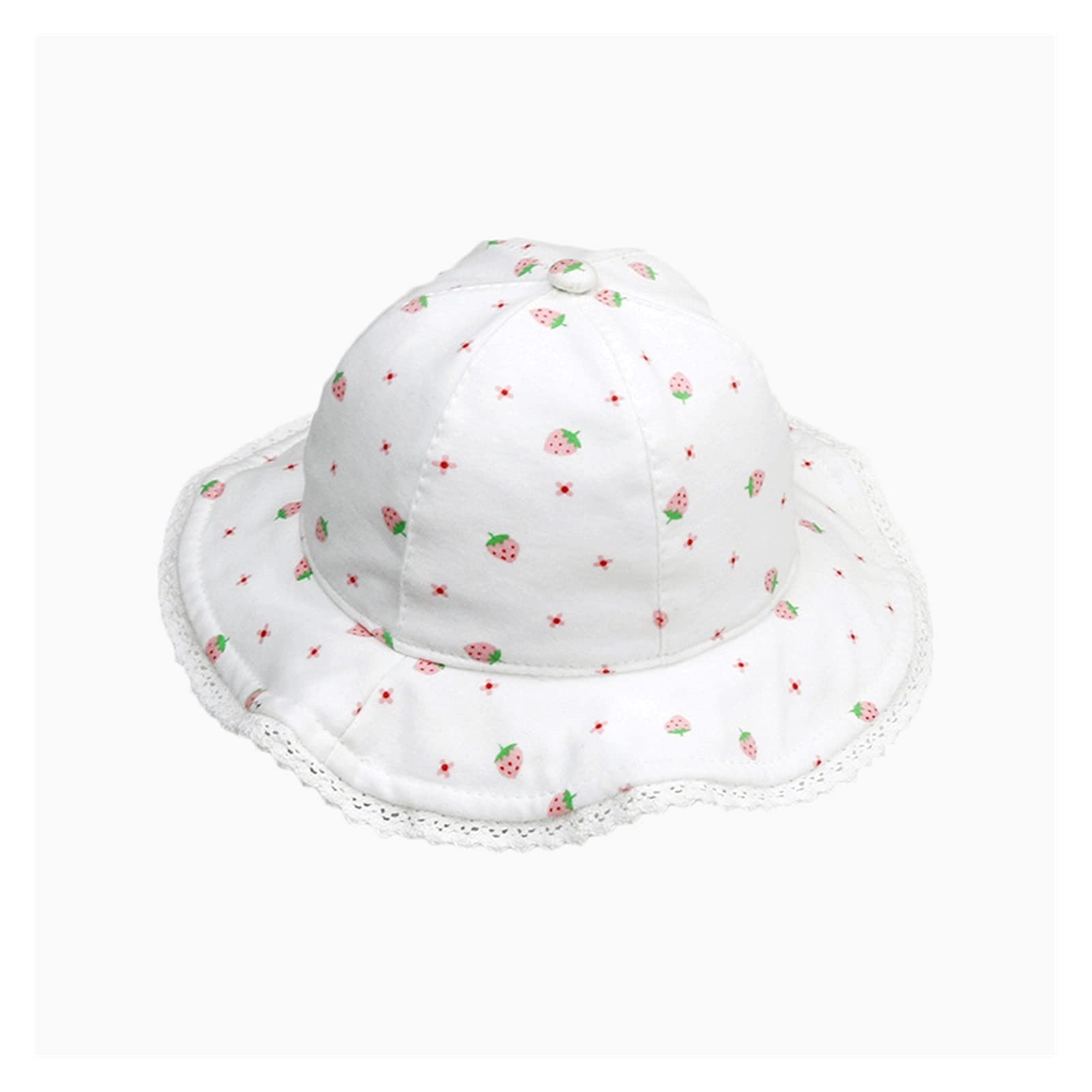Kinder-Sommermütze, Babymütze, Frühling und Sommer, dünne Baby-Sonnenschutz-Fischermütze, Erdbeer-Mädchen-Baby-Sonnenhut, Baumwolle, Mädchen-Sonnenschutz-Mütze (weiß, XS 0 3 m)
