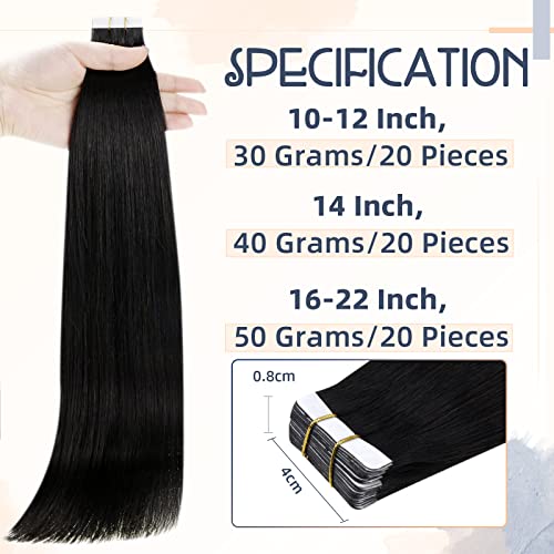 RUNATURE Tape in Hair Extensions Human Hair 24inch Tape Hair Extensions Real Human Hair Black Invisible Remy Straight Tape Hair 20 Pieces/50G #1B - Image 4