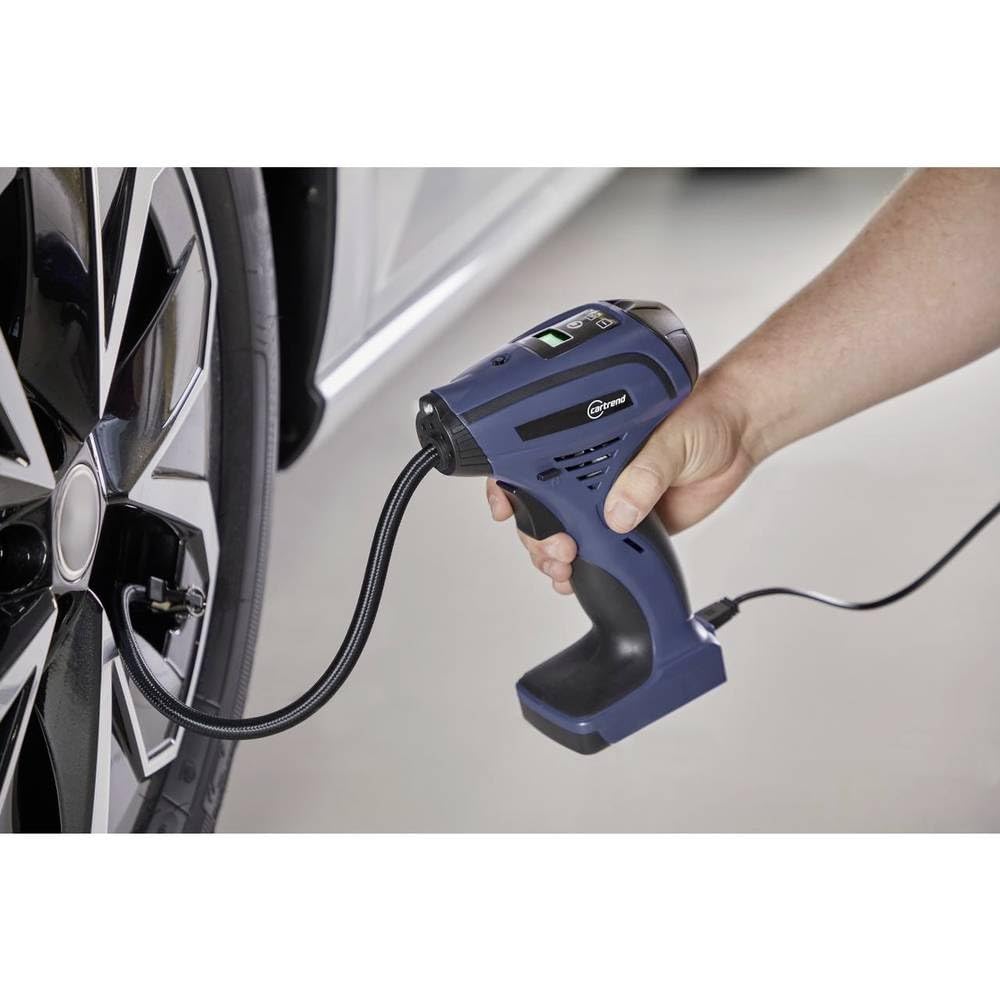 cartrend 10728 LED Handkompressor 12V, beleuchtet,Luftpumpe für Reifen,Bälle,Luftmatratzen,Schwimmhilfen,mit LCD-Display, 25 l/min, 8,3 Bar