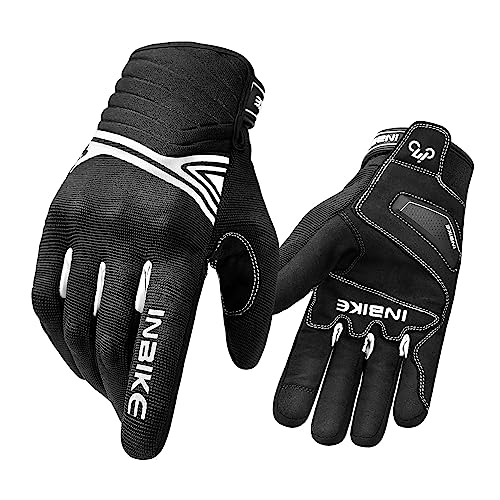 INBIKE Motorradhandschuhe Herren Damen Winter Warm Wasserdicht Winddicht mit Harter Schutz Motocross Motorrad Handschuhe Männer Schwarz/Weiß L IM902W