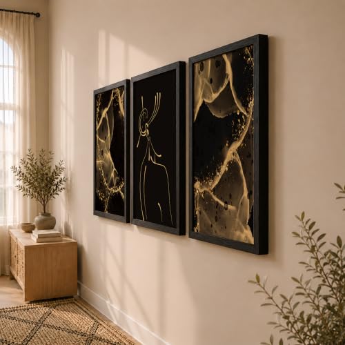 Image of NoWorries Wood Gold Marble Modern Art Wall Paintings For Living Room /Wall Hangings For Home Decor (Theme-Minimal) Multicolor Frame (Art-17, 21x31inch)