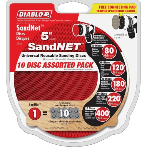 Diablo SandNet Reusable Assorted Sanding Discs with Connection Pad for Wood Metal and Plastics - 5 Multi-Grade Grit Ceramic Blend 10-Pack - DND050ASTH10I