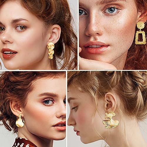 FIBO STEEL 6 Pairs Clip on Earrings Gold Statement Earrings for Women Dangle Clip On Earrings Leaf Butterfly Square Hoops Round Exaggerated No Piercing Fake Earrings Set4