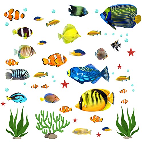 Milaosk Stickers Muraux Poissons Tropicaux Sous la Mer - Poissons de Bande Dessinée Imperméables...