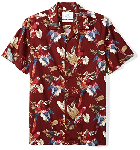 Amazon Brand - 28 Palms Men's Standard-Fit Tropical Hawaiian Shirt, Red Parrot, X-Small