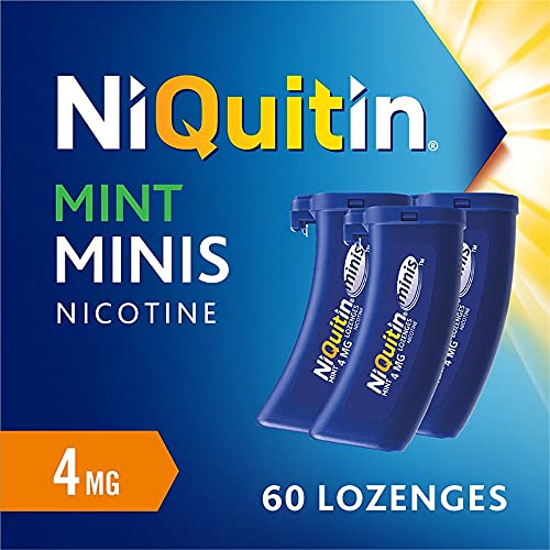 NiQuitin Minis Mint 4 mg Lozenges - Effective Smoking Craving Relief - Practical Pocket-Sized Container - 60 Mini Lozenges - Relieve Sudden Cravings - Reduce and Quit Smoking Aid